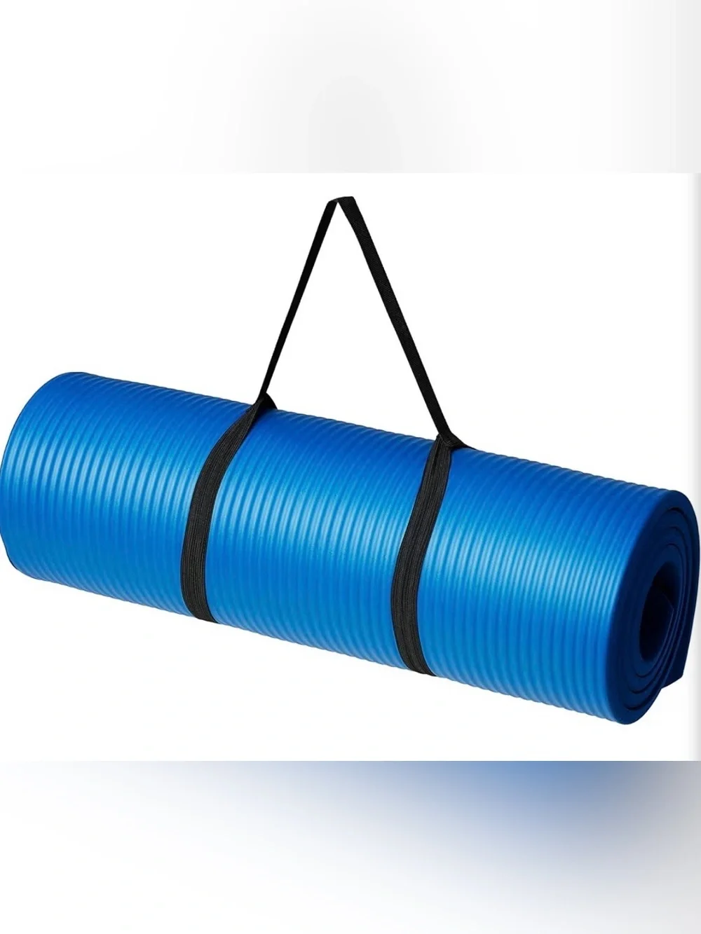 Blue Foam Exercise Mat with Black Carry Straps